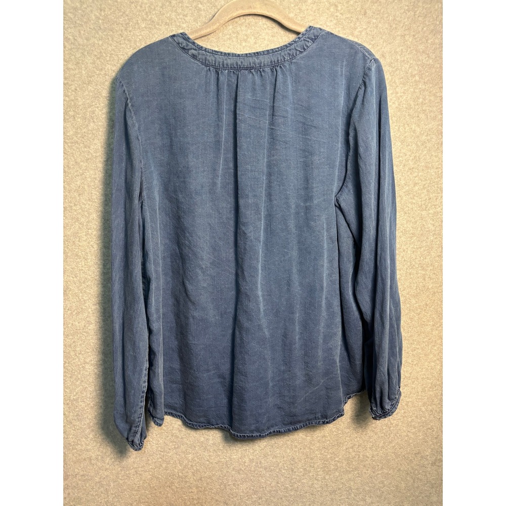 Old Navy Lyocell Peasant Blouse Large Blue Boho Coastal Chambray Top - Picture 6 of 9